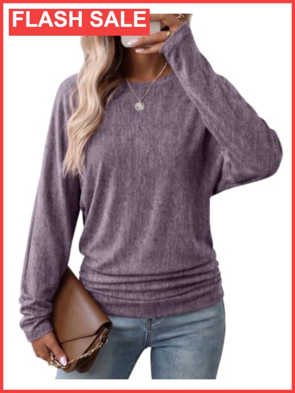 Womens Long Sleeve Ruched Hem Blouse Dolman Sleeve Pullover Top